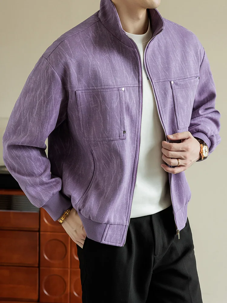 2025 Autumn New Men's Casual Jacket Korean Fashion 100% Polyester Stand Collar Zip-Up Daily Commute Loose Fit Coat Plus Size 8XL