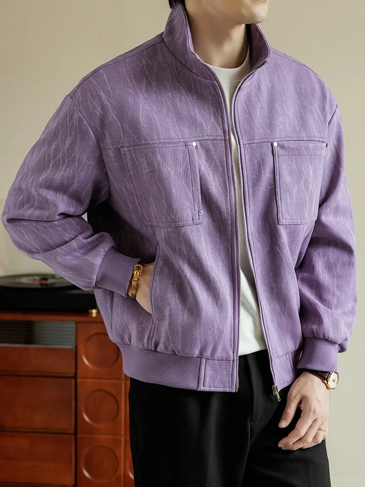 2025 Autumn New Men's Casual Jacket Korean Fashion 100% Polyester Stand Collar Zip-Up Daily Commute Loose Fit Coat Plus Size 8XL