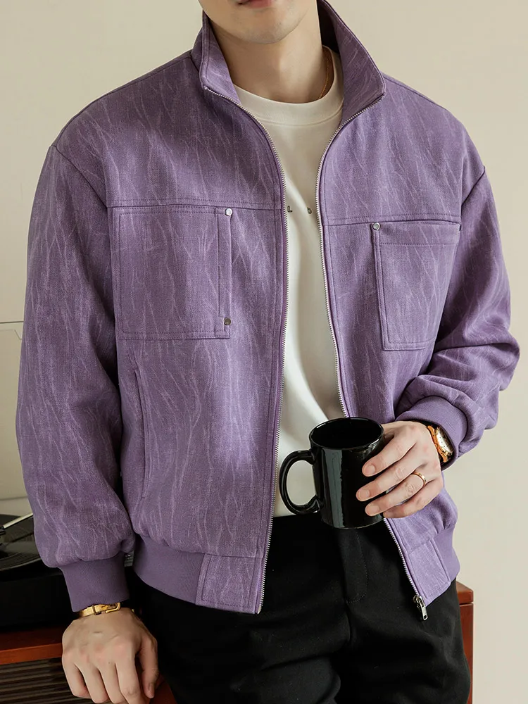 2025 Autumn New Men's Casual Jacket Korean Fashion 100% Polyester Stand Collar Zip-Up Daily Commute Loose Fit Coat Plus Size 8XL