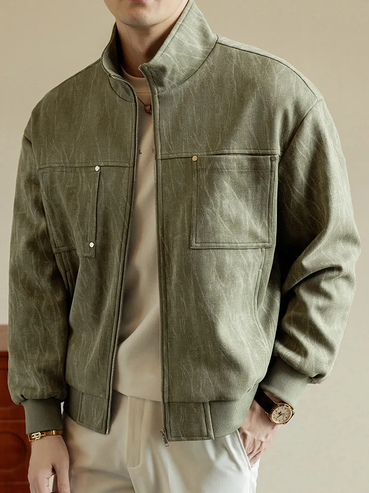 2025 Autumn New Men's Casual Jacket Korean Fashion 100% Polyester Stand Collar Zip-Up Daily Commute Loose Fit Coat Plus Size 8XL