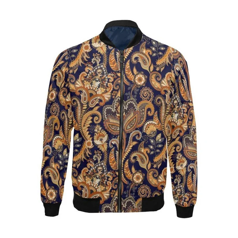 Luxury Baroque Bomber Jacket Men Women 3D Printed Gold Graphic Floral Jackets Street Trend Fashion Autumn Zipper Soft Coat
