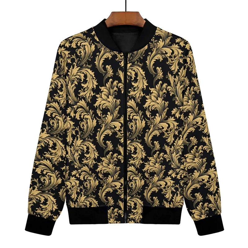 Luxury Baroque Bomber Jacket Men Women 3D Printed Gold Graphic Floral Jackets Street Trend Fashion Autumn Zipper Soft Coat