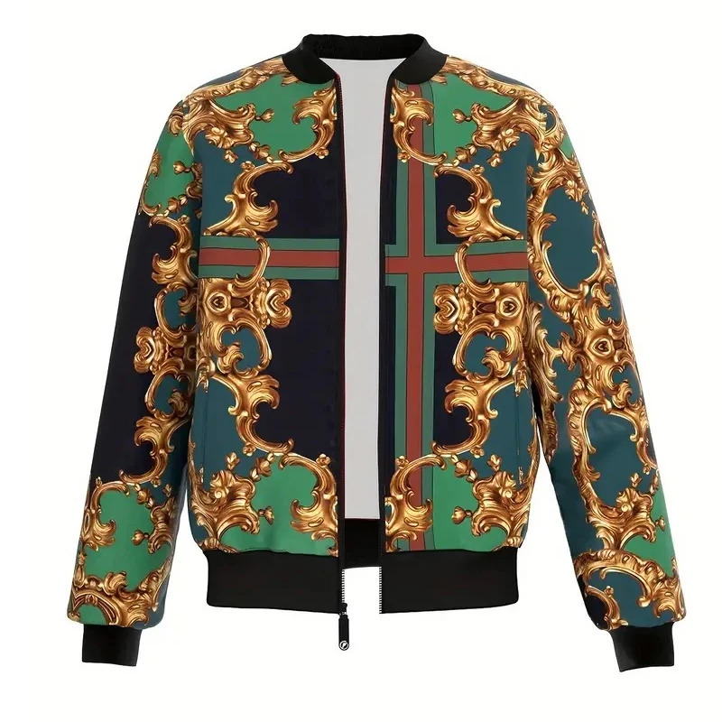 Luxury Baroque Bomber Jacket Men Women 3D Printed Gold Graphic Floral Jackets Street Trend Fashion Autumn Zipper Soft Coat