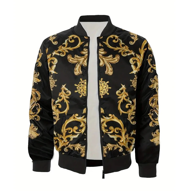 Luxury Baroque Bomber Jacket Men Women 3D Printed Gold Graphic Floral Jackets Street Trend Fashion Autumn Zipper Soft Coat