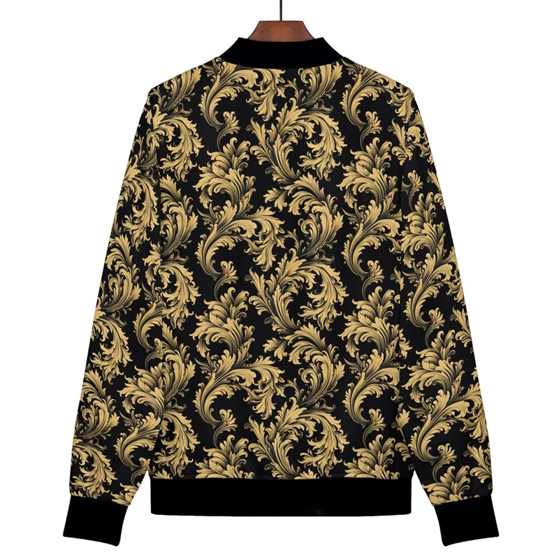 Luxury Baroque Bomber Jacket Men Women 3D Printed Gold Graphic Floral Jackets Street Trend Fashion Autumn Zipper Soft Coat