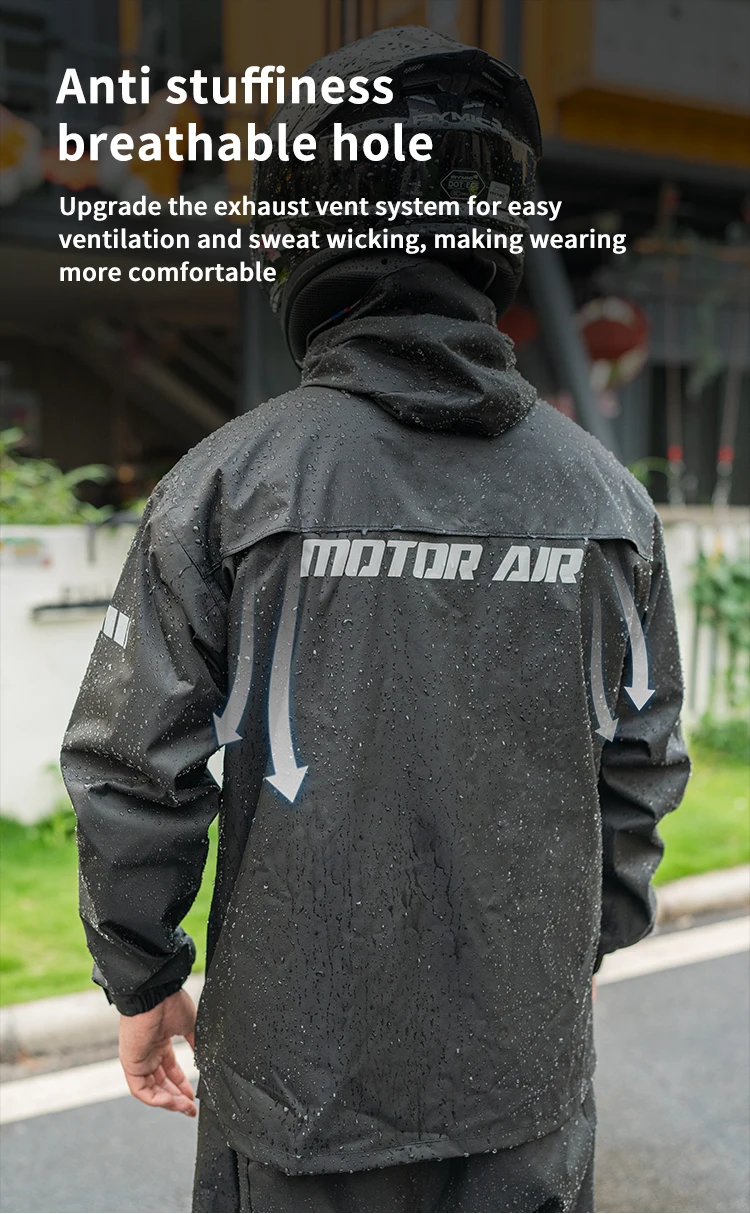 Motor Air Black Motorcycle Rider Raincoat Split Type 2pcs/Set Breathable Deep Rainproof 2025 Upgraded Version Riding Rainy Suit