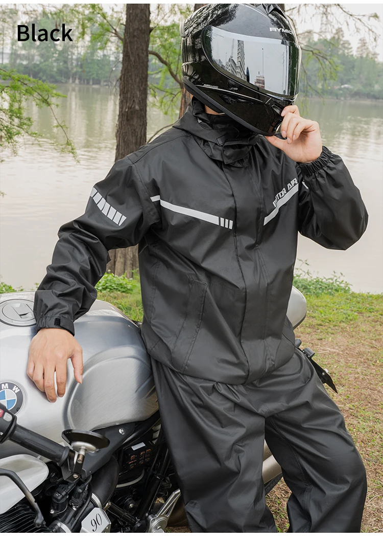 Motor Air Black Motorcycle Rider Raincoat Split Type 2pcs/Set Breathable Deep Rainproof 2025 Upgraded Version Riding Rainy Suit