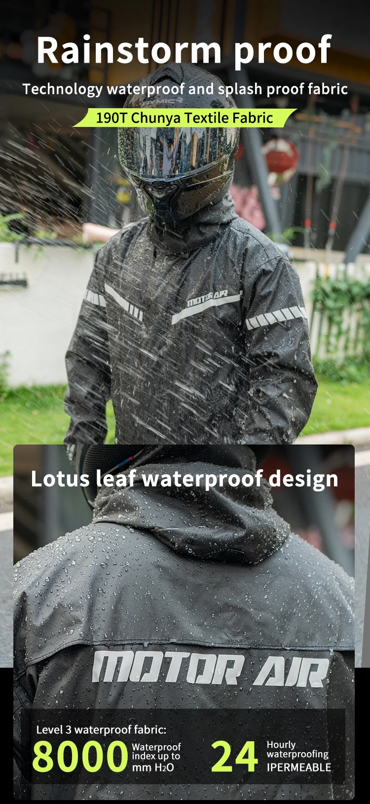 Motor Air 2025 Newest Motorcycle Rider Raincoat Split Type Riding Rainy Suit 2pcs/Set Breathable Deep Rainproof Upgraded Version