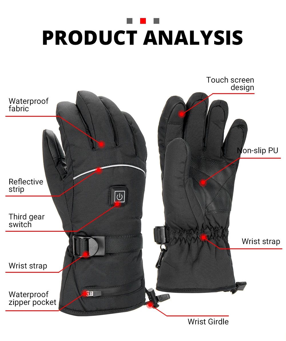 Snowmobile Gloves Winter Heated Gloves Heating Waterproof Warm Electric Thermal Gloves Outdoor Skiing Equipment