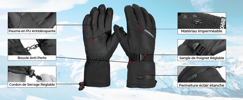 KEMIMOTO Ski Gloves Moto Gloves Winter Snowmobile Scooter Gloves Waterproof Touch Screen Riding Cycling Hunting Fishing