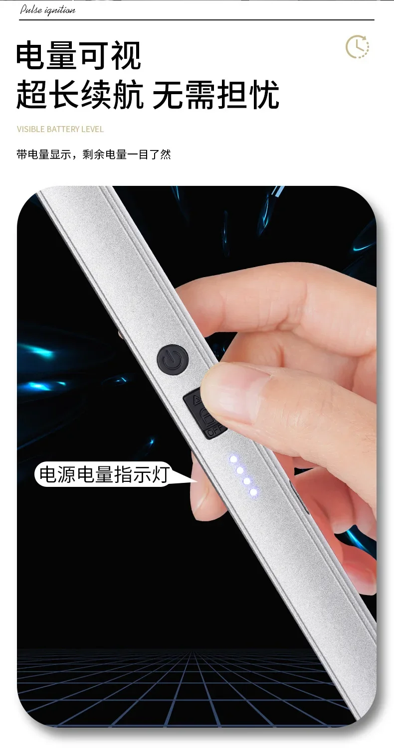 HOT Windproof Pulse Arc Ignition Electronic Lighter Safety Lock Battery Display Outdoor BBQ Kitchen Igniter USB Electric Lighter