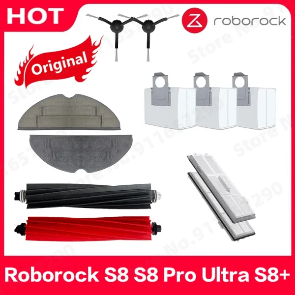 Original Roborock S8 S8 Pro Ultra S8+ Spare Parts DuoRoller Main Side Brushes Mop Cloths HEPA Filters Dust Bags Accessories