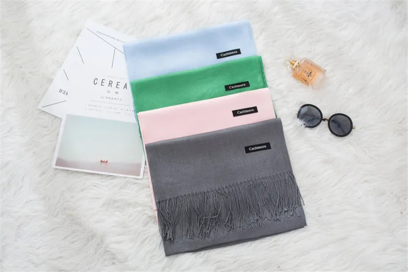 2024 Fashion Winter Women Scarf Thin Shawls and Wraps Lady Solid Female Hijab Stoles Long Cashmere Pashmina Foulard Head Scarves