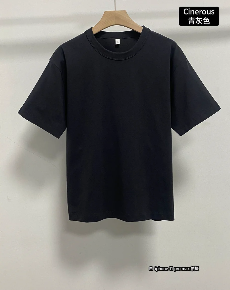 220gsm Oversized Slight Shoulder Drop Heavy T-Shirt for Men Summer Short Sleeve Tee Sorona Solid Color Top Casual T Shirts