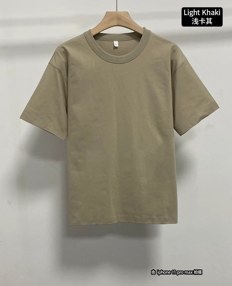 220gsm Oversized Slight Shoulder Drop Heavy T-Shirt for Men Summer Short Sleeve Tee Sorona Solid Color Top Casual T Shirts