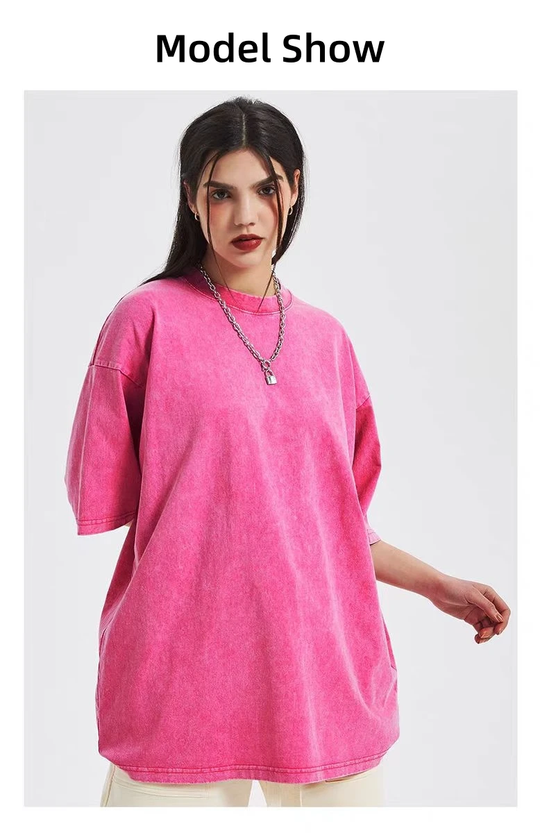 Unisex 100% Cotton Washed Distressed T-shirt Drop Shoulder Style Fashion Streetwear Trend Brand Shark Mouth