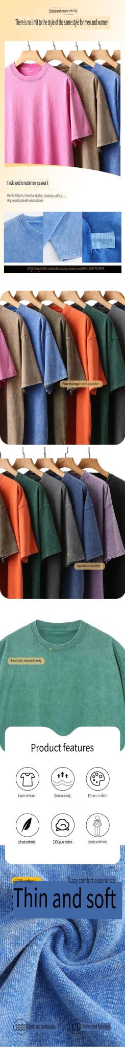 Unisex 100% Cotton Washed Distressed T-shirt Drop Shoulder Style Fashion Streetwear Trend Brand Shark Mouth