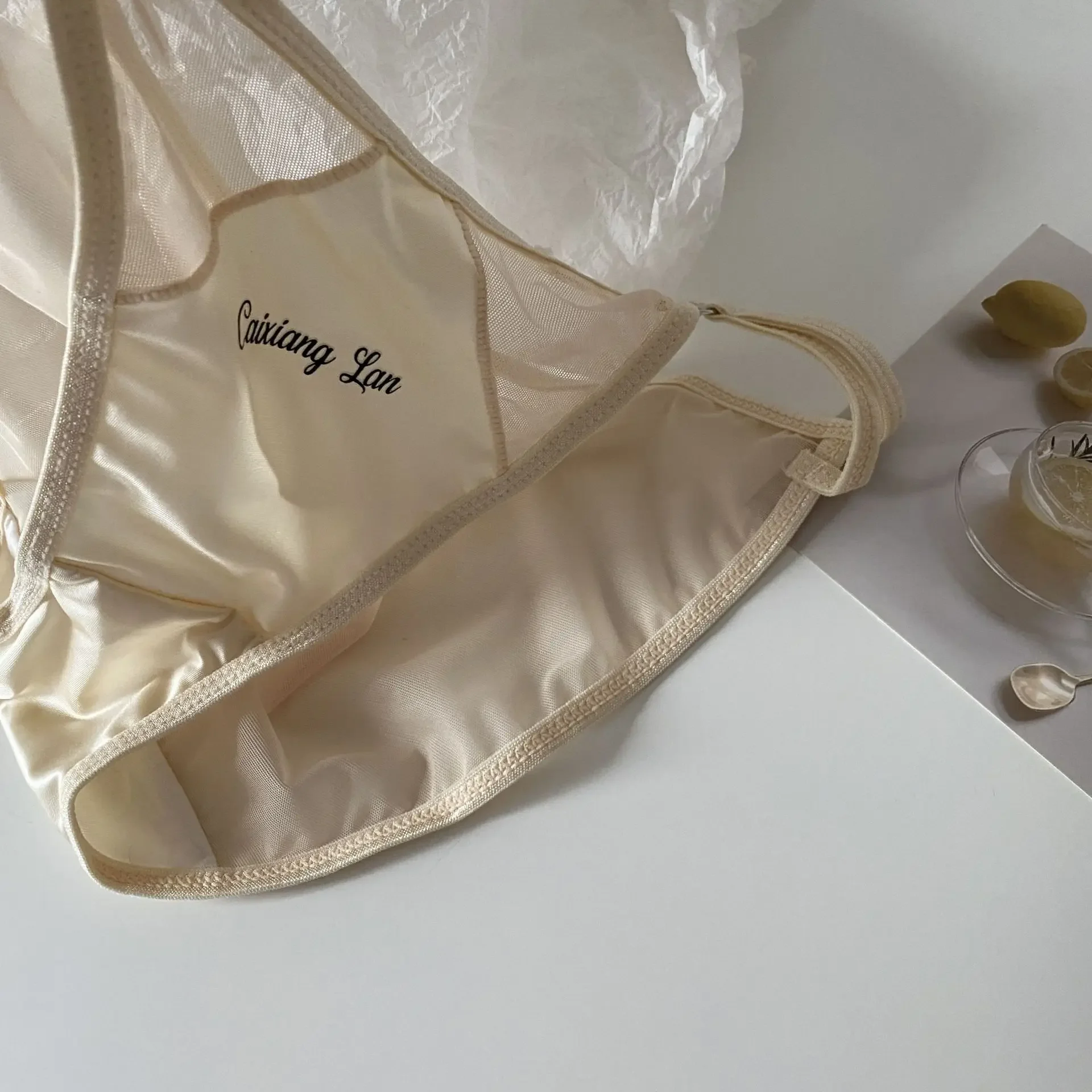 Women Sexy Panties Thin Strap Split Silk Underpants Satin Breathable Thongs Briefs Seamless Desire Underwear Low Waist Lingerie