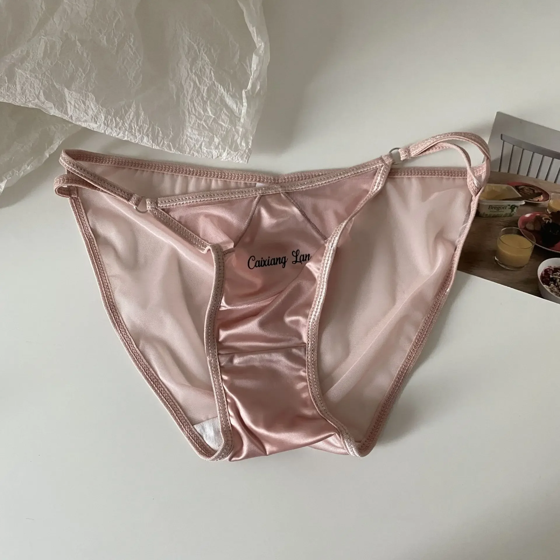 Women Sexy Panties Thin Strap Split Silk Underpants Satin Breathable Thongs Briefs Seamless Desire Underwear Low Waist Lingerie