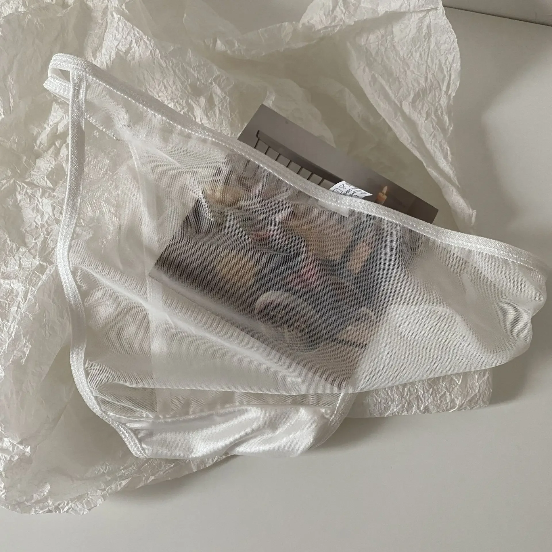 Women Sexy Panties Thin Strap Split Silk Underpants Satin Breathable Thongs Briefs Seamless Desire Underwear Low Waist Lingerie