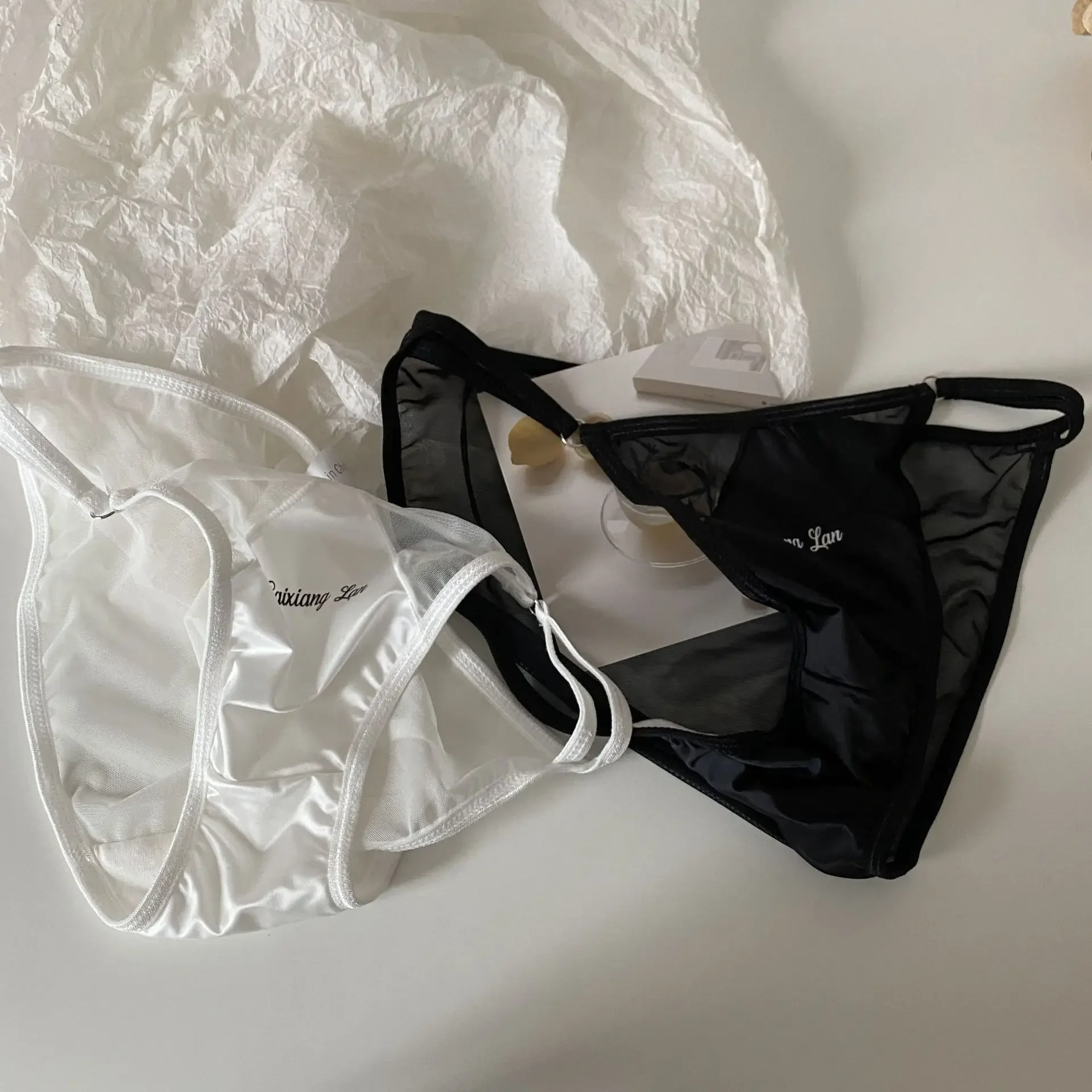 Women Sexy Panties Thin Strap Split Silk Underpants Satin Breathable Thongs Briefs Seamless Desire Underwear Low Waist Lingerie