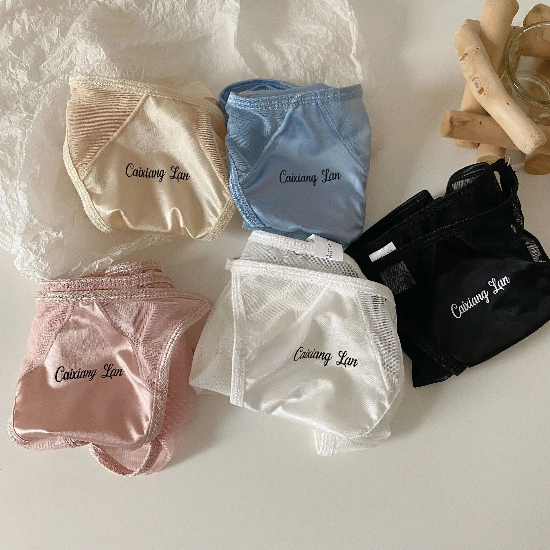 Women Sexy Panties Thin Strap Split Silk Underpants Satin Breathable Thongs Briefs Seamless Desire Underwear Low Waist Lingerie