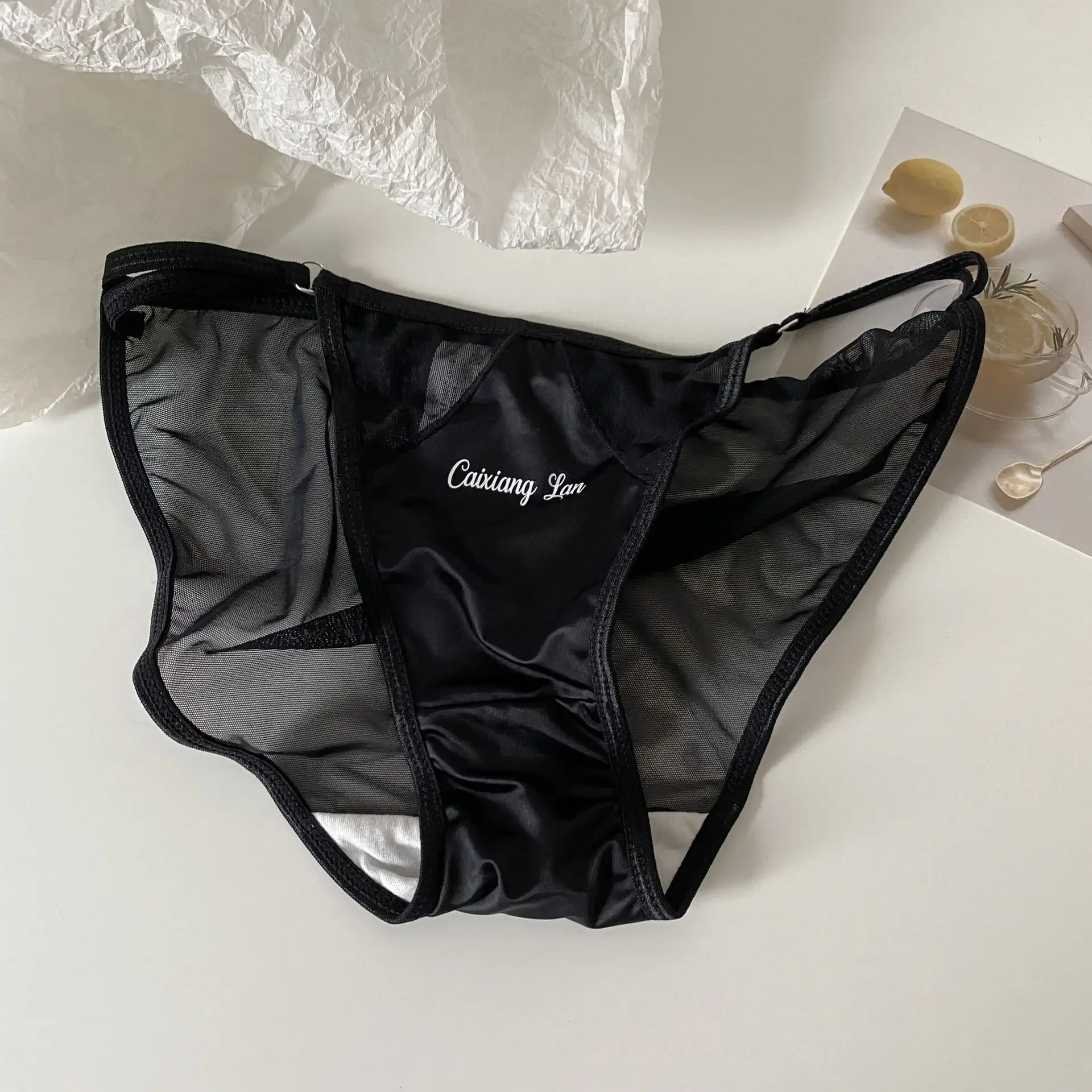 Women Sexy Panties Thin Strap Split Silk Underpants Satin Breathable Thongs Briefs Seamless Desire Underwear Low Waist Lingerie