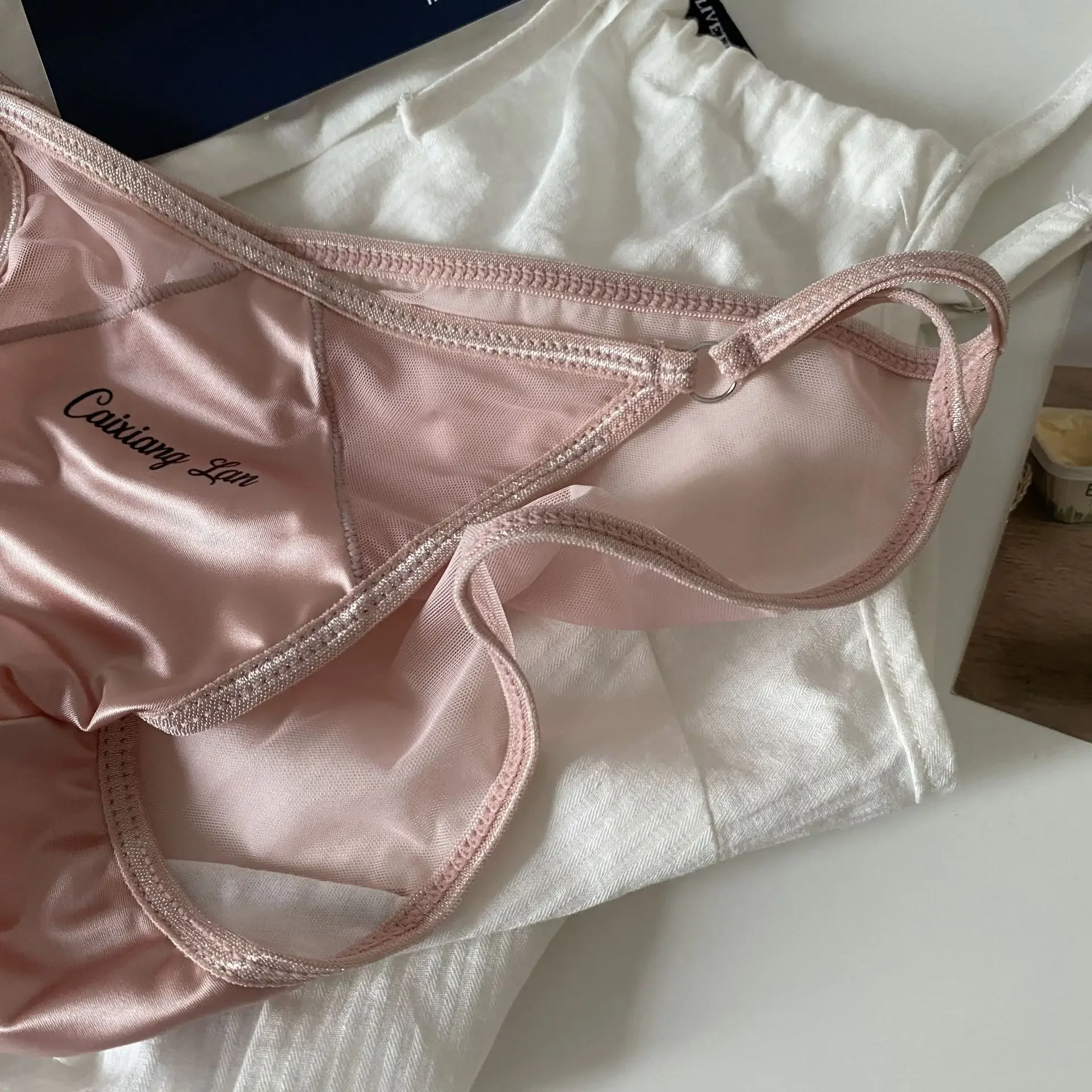 Women Sexy Panties Thin Strap Split Silk Underpants Satin Breathable Thongs Briefs Seamless Desire Underwear Low Waist Lingerie