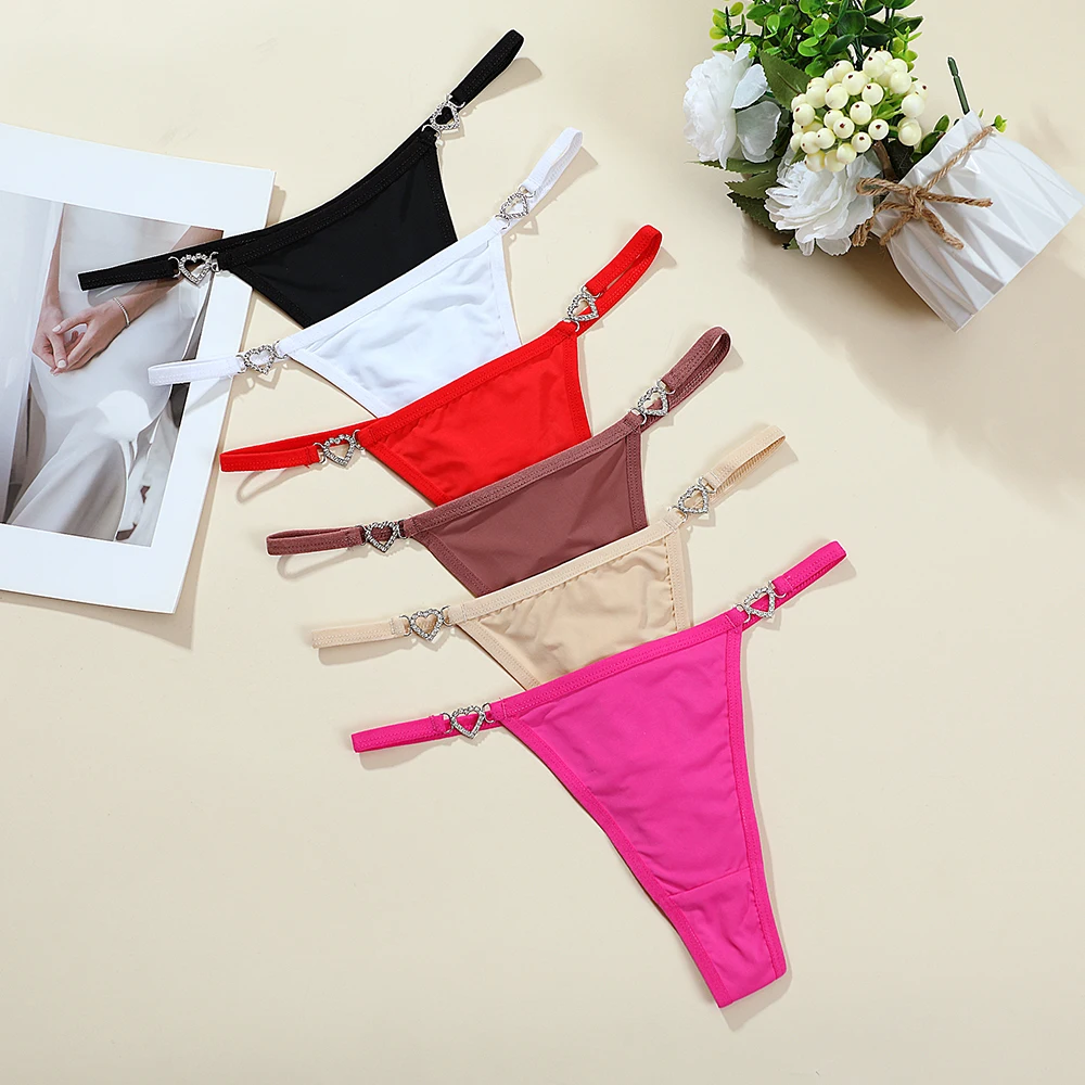 Women Sexy Thongs Low Rise  G-string Heart Decoration Bikini   Intimate Lingerie T-Back New Fashion  Crotch Panties