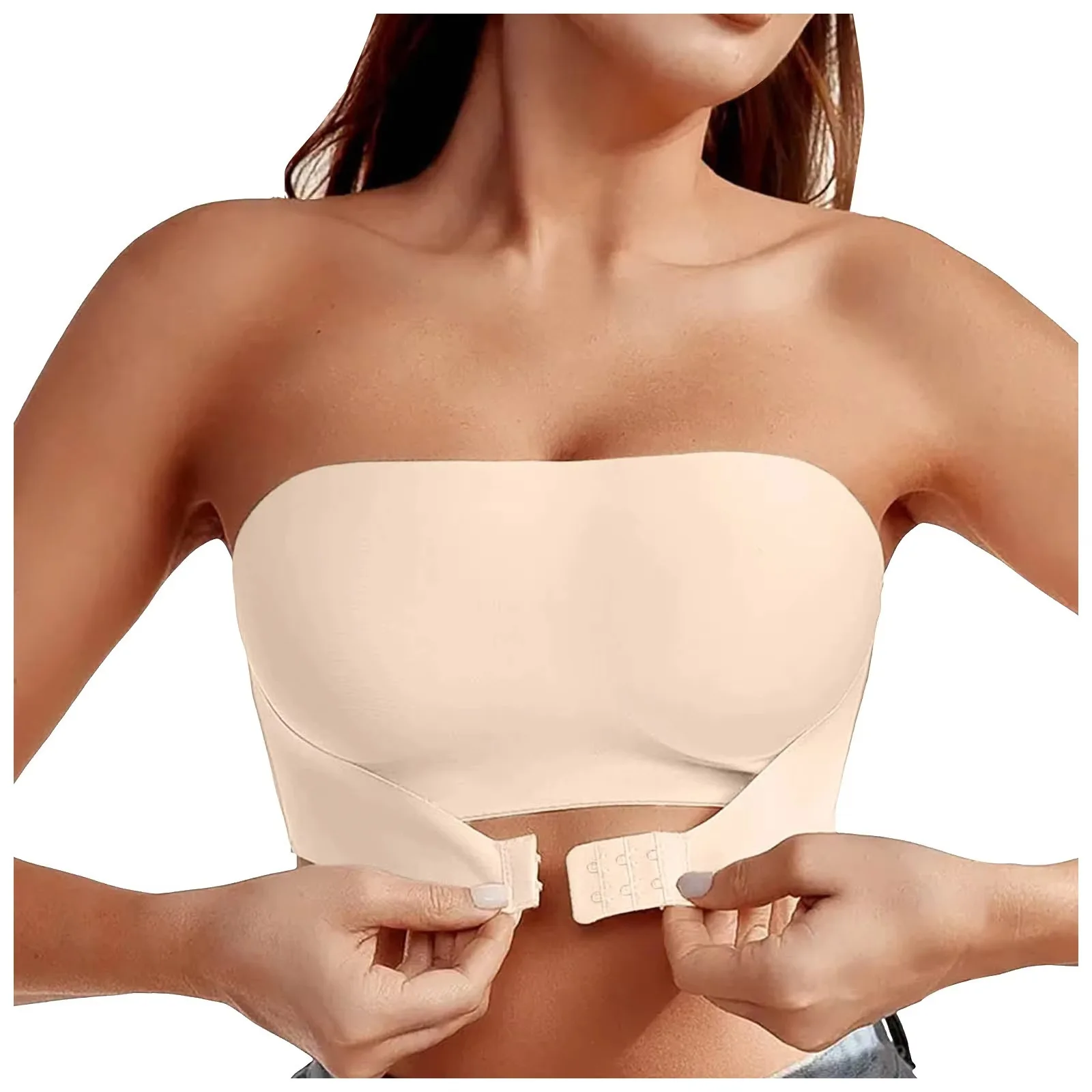 Women's Strapless Bra Sexy Seamless No Padding Front Button Bra Comfortable Smooth Women's Half Cup Silicone Non-slip Underwear
