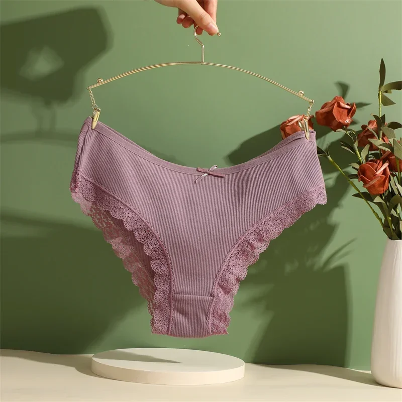 1PC Women's Cotton Briefs Sexy Lace Underpant Hollow Brazilian Panties Comfortable Underwear Lingerie S-XL Solid Color Lingerie