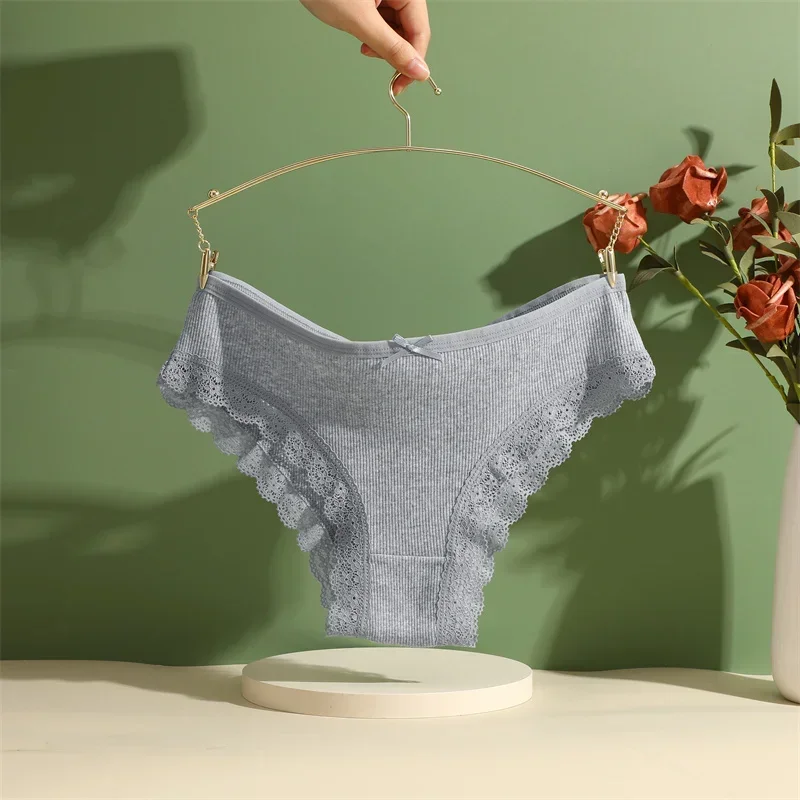 1PC Women's Cotton Briefs Sexy Lace Underpant Hollow Brazilian Panties Comfortable Underwear Lingerie S-XL Solid Color Lingerie