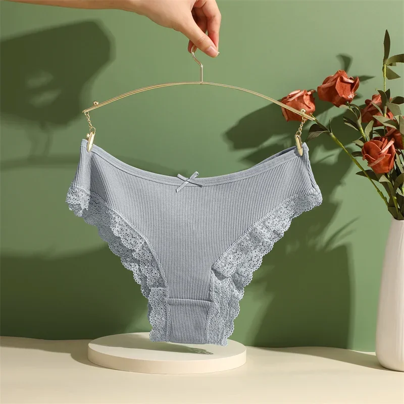 1PC Women's Cotton Briefs Sexy Lace Underpant Hollow Brazilian Panties Comfortable Underwear Lingerie S-XL Solid Color Lingerie