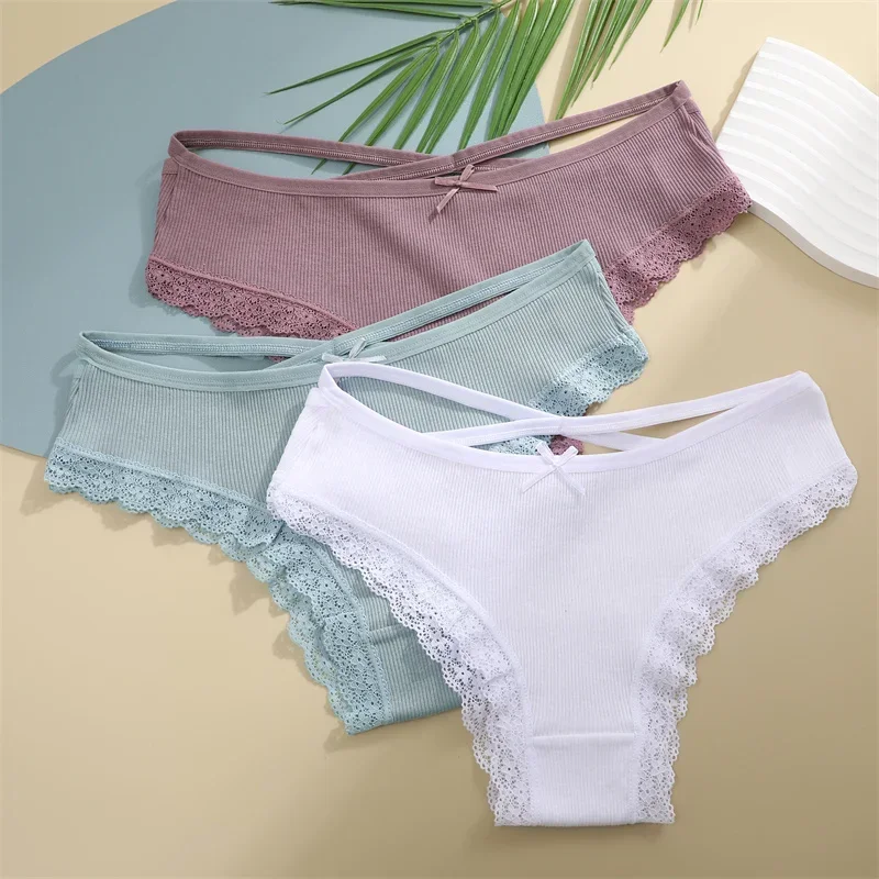 1PC Women's Cotton Briefs Sexy Lace Underpant Hollow Brazilian Panties Comfortable Underwear Lingerie S-XL Solid Color Lingerie
