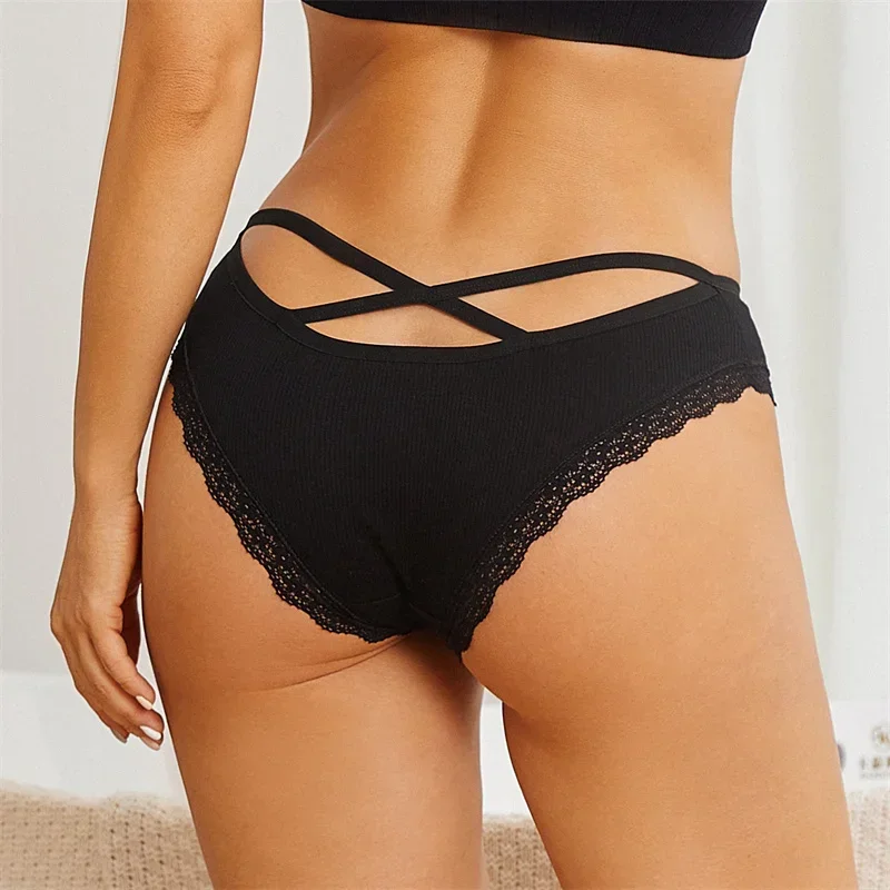 1PC Women's Cotton Briefs Sexy Lace Underpant Hollow Brazilian Panties Comfortable Underwear Lingerie S-XL Solid Color Lingerie