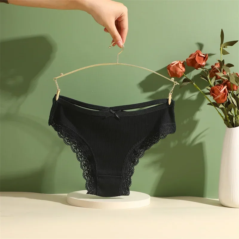1PC Women's Cotton Briefs Sexy Lace Underpant Hollow Brazilian Panties Comfortable Underwear Lingerie S-XL Solid Color Lingerie