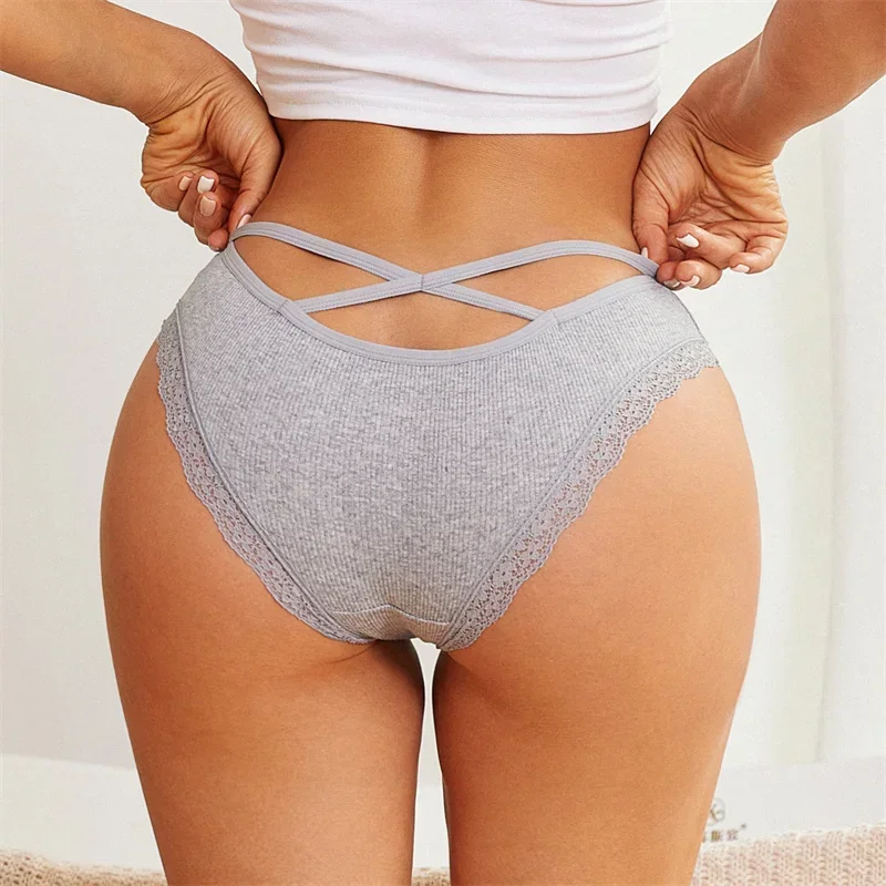 1PC Women's Cotton Briefs Sexy Lace Underpant Hollow Brazilian Panties Comfortable Underwear Lingerie S-XL Solid Color Lingerie