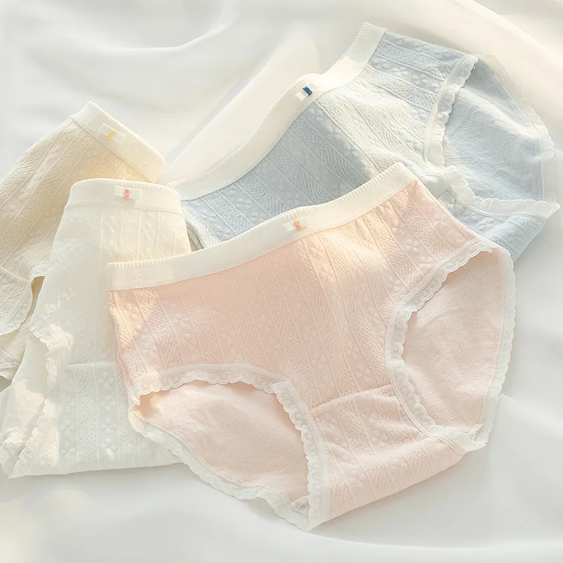 M-XL Women's Cotton Underwear Sexy Lace Panties Girls' Solid Comfort Briefs Mid Waist Seamless Underpants Female Lingerie