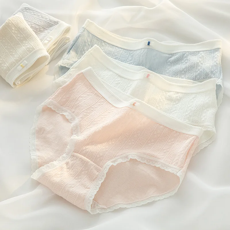 M-XL Women's Cotton Underwear Sexy Lace Panties Girls' Solid Comfort Briefs Mid Waist Seamless Underpants Female Lingerie