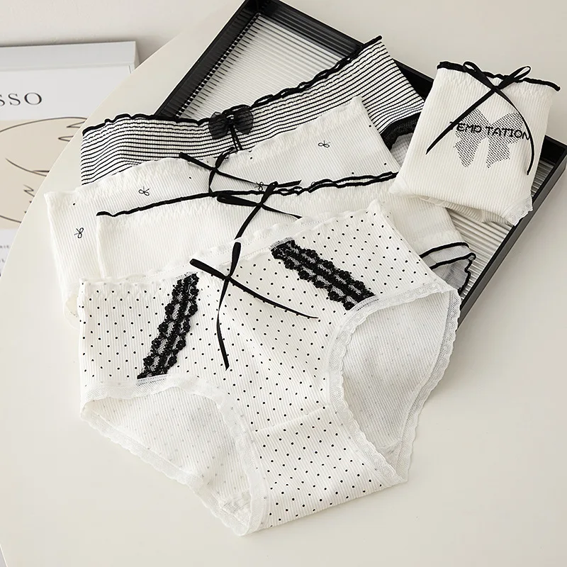 M-XL Women's Underwear Panty Sexy Lace Panties Girls' Thread Bow Briefs Medium Waist Seamless Underpants Female Lingerie