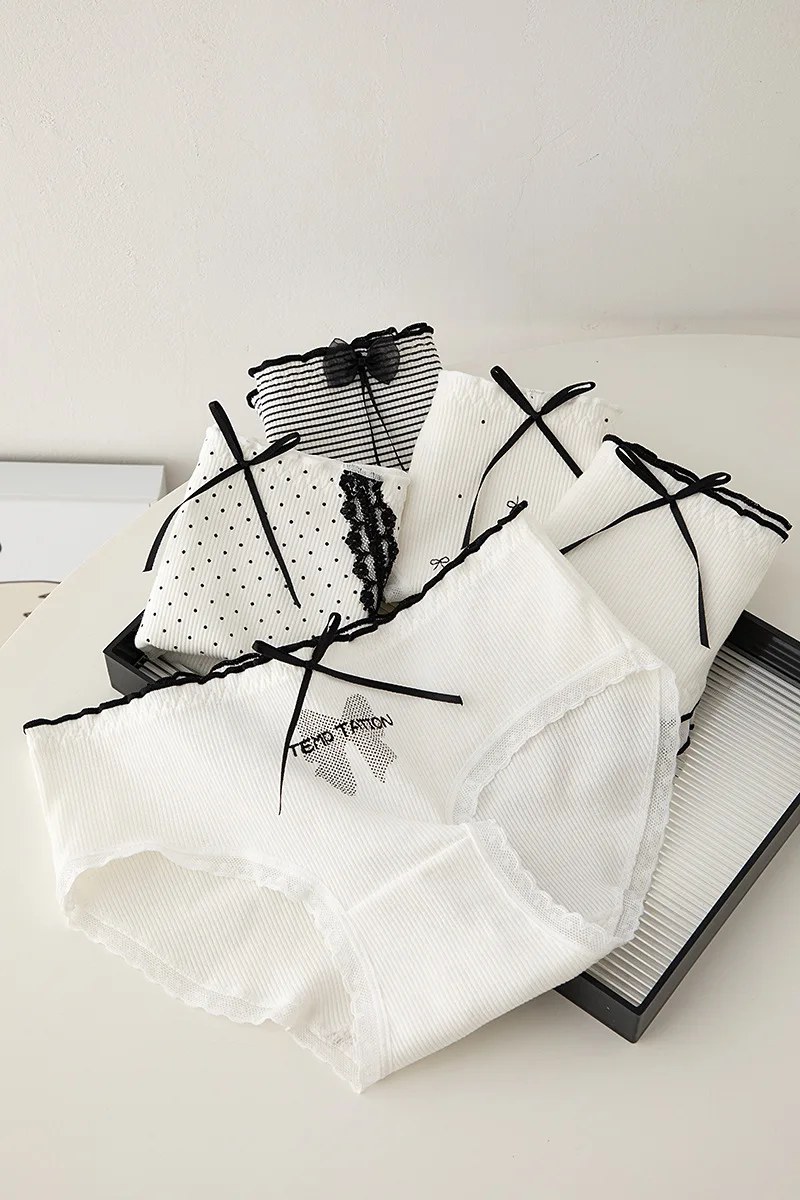 M-XL Women's Underwear Panty Sexy Lace Panties Girls' Thread Bow Briefs Medium Waist Seamless Underpants Female Lingerie