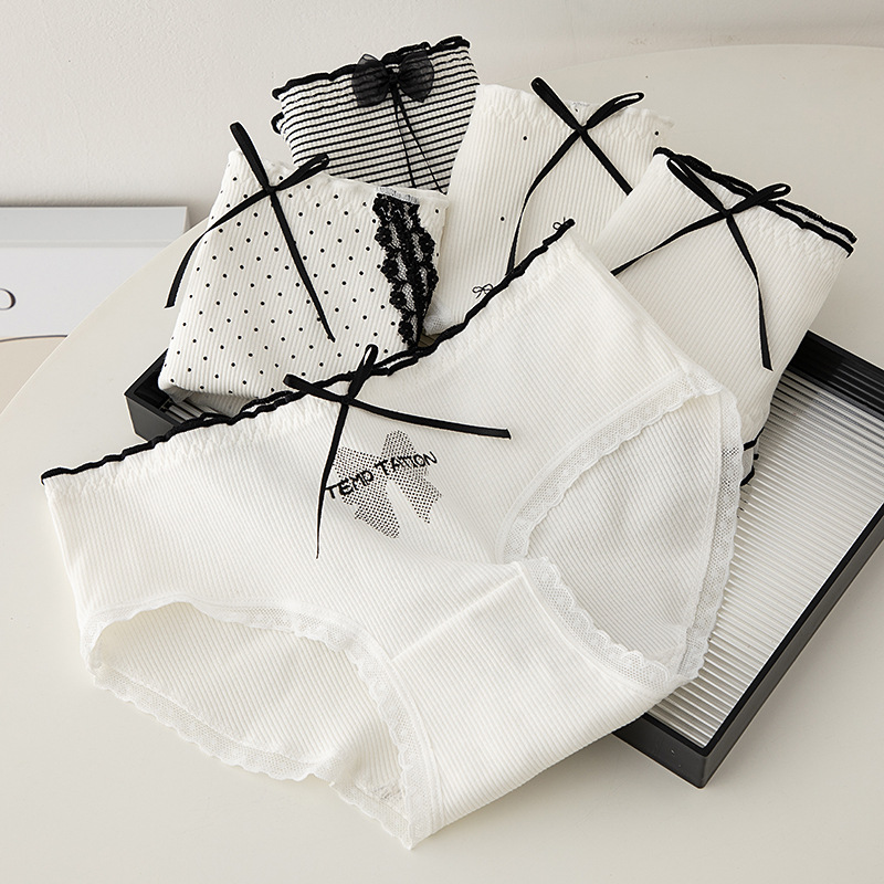 M-XL Women's Underwear Panty Sexy Lace Panties Girls' Thread Bow Briefs Medium Waist Seamless Underpants Female Lingerie