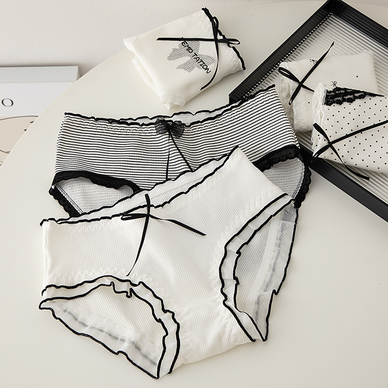 M-XL Women's Underwear Panty Sexy Lace Panties Girls' Thread Bow Briefs Medium Waist Seamless Underpants Female Lingerie