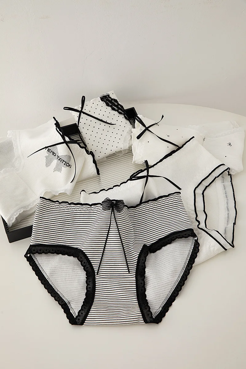 M-XL Women's Underwear Panty Sexy Lace Panties Girls' Thread Bow Briefs Medium Waist Seamless Underpants Female Lingerie