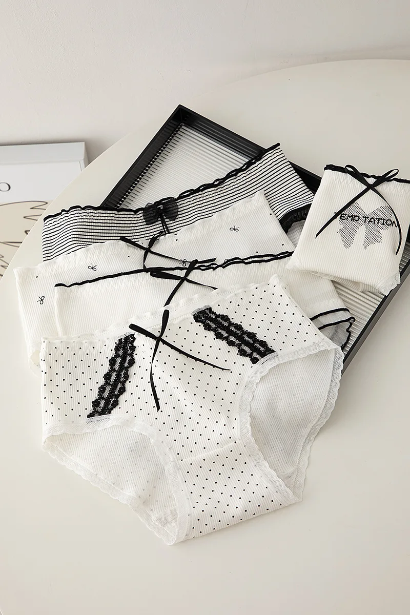 M-XL Women's Underwear Panty Sexy Lace Panties Girls' Thread Bow Briefs Medium Waist Seamless Underpants Female Lingerie