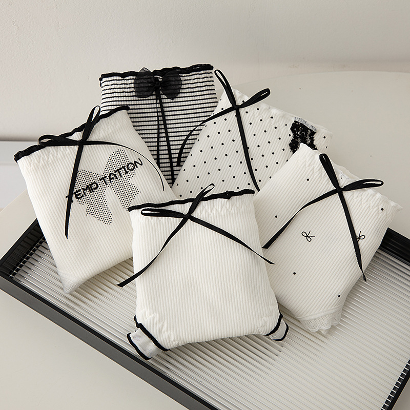 M-XL Women's Underwear Panty Sexy Lace Panties Girls' Thread Bow Briefs Medium Waist Seamless Underpants Female Lingerie