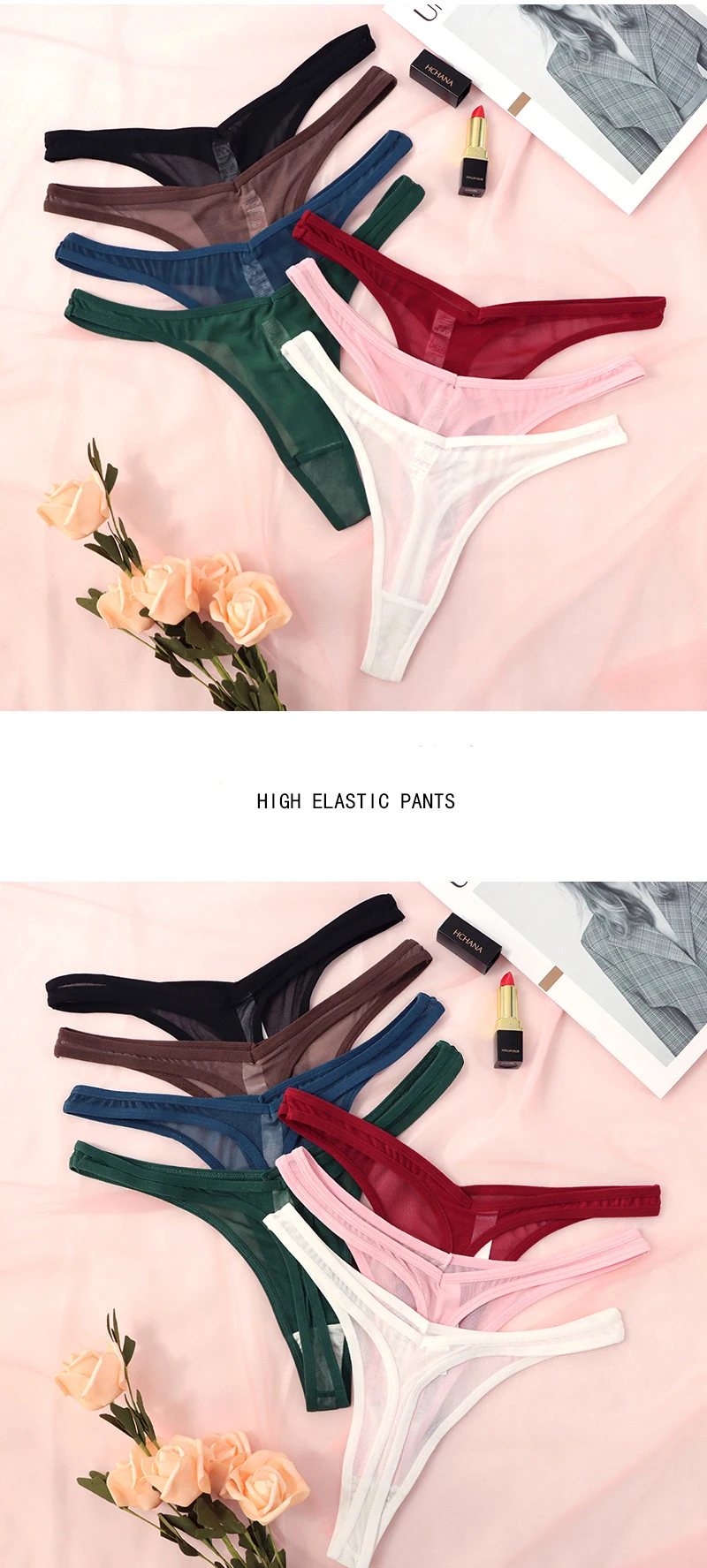 Seamless Thongs For Women Tiny Tangas Sexy Thong Lingerie Woman Translucent Mesh Strings Soft T-back Underwear Tangalar Tpanties