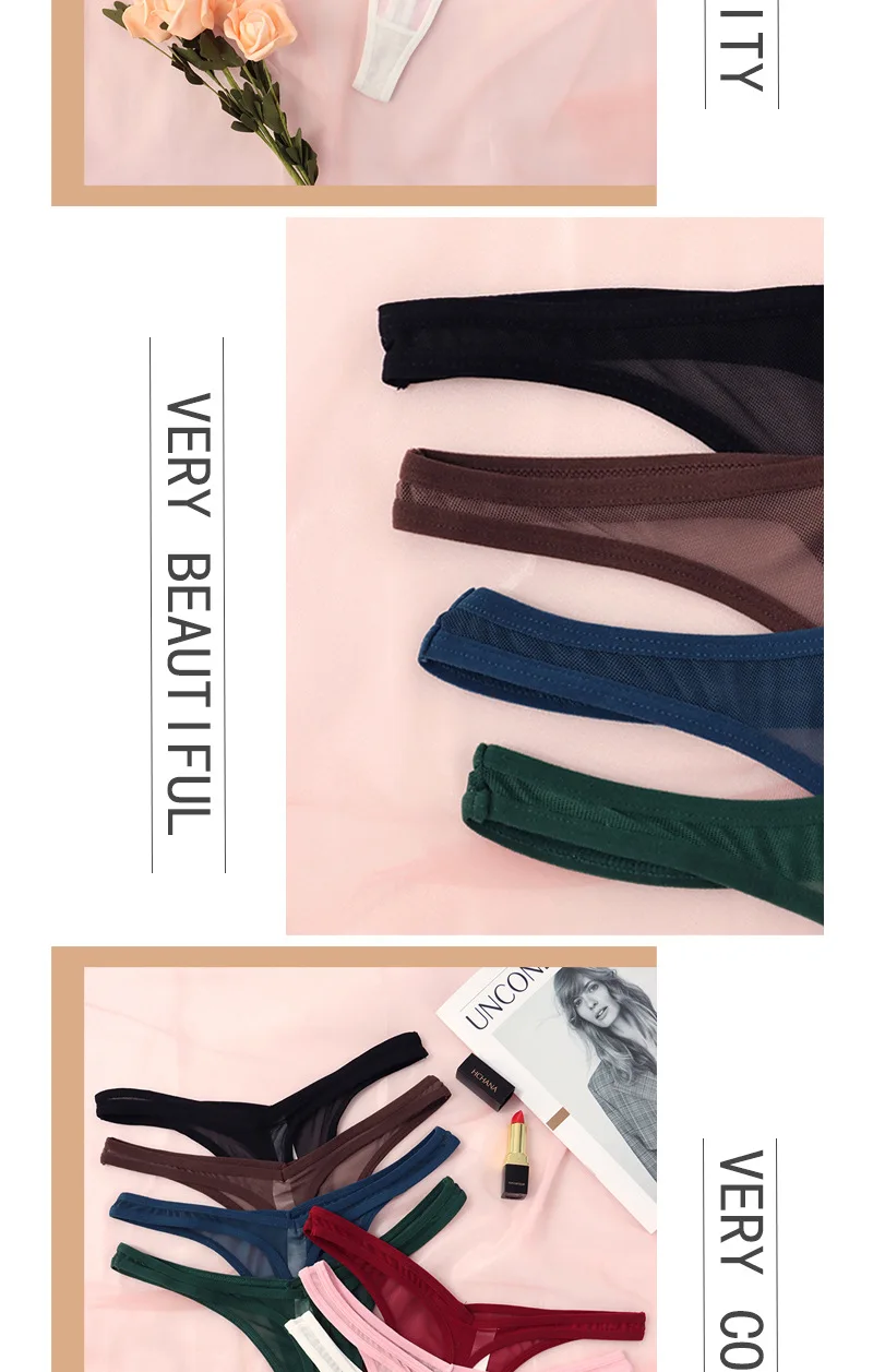 Seamless Thongs For Women Tiny Tangas Sexy Thong Lingerie Woman Translucent Mesh Strings Soft T-back Underwear Tangalar Tpanties