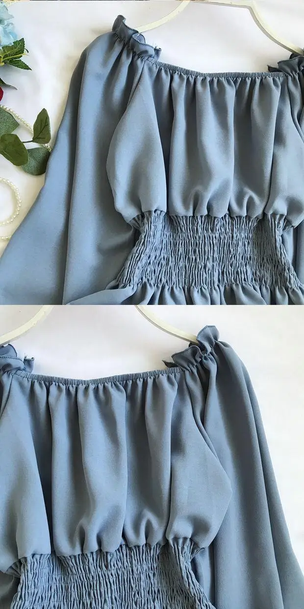 Youth Elegant Blouse Women Chiffon Fashion Blouse Off Shoulder White Shirt Ruffle Puff Sleeve Top Office wear 2022