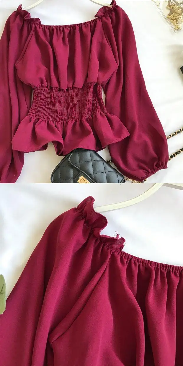 Youth Elegant Blouse Women Chiffon Fashion Blouse Off Shoulder White Shirt Ruffle Puff Sleeve Top Office wear 2022